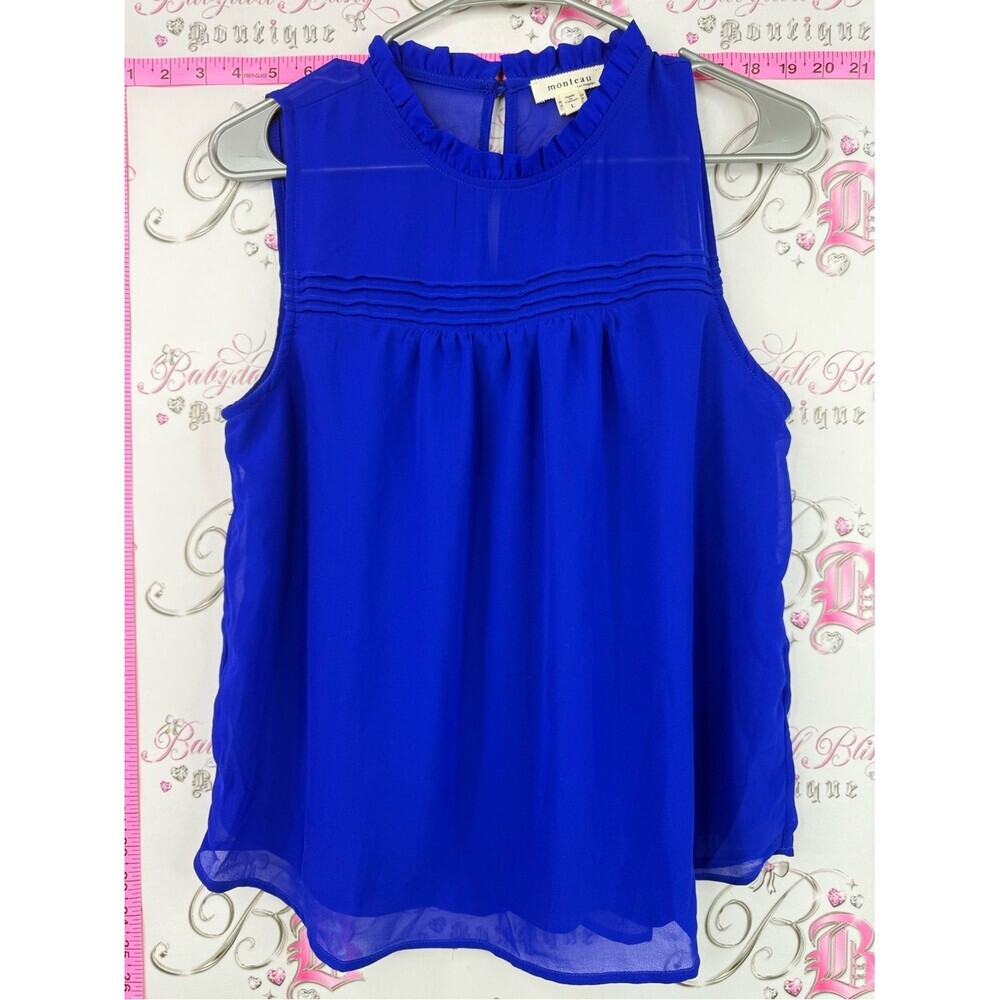 Monteau Los Angeles tank Ruffled Pintuck Sleeveless Camisole - Cobalt Blue